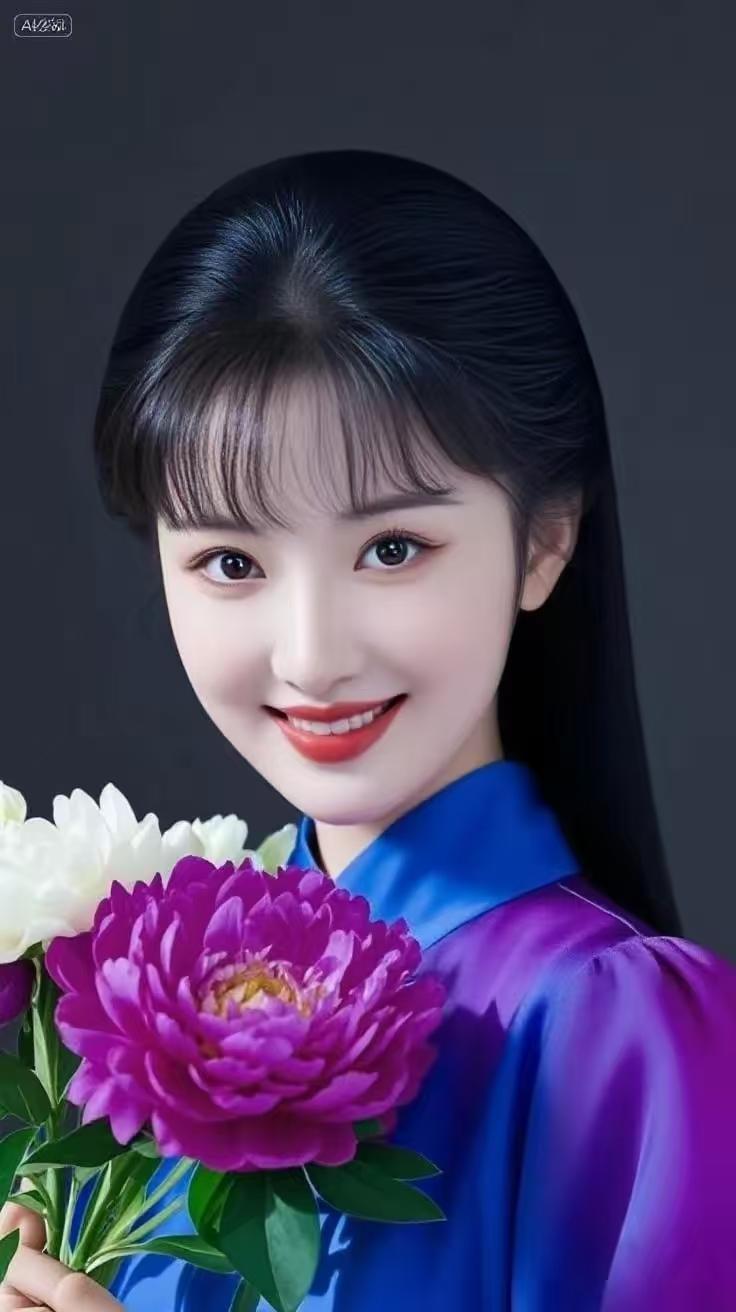 紫衣少女笑靥如花，手捧牡丹倾城色，温柔一笑胜春风，美得让人心动不已。