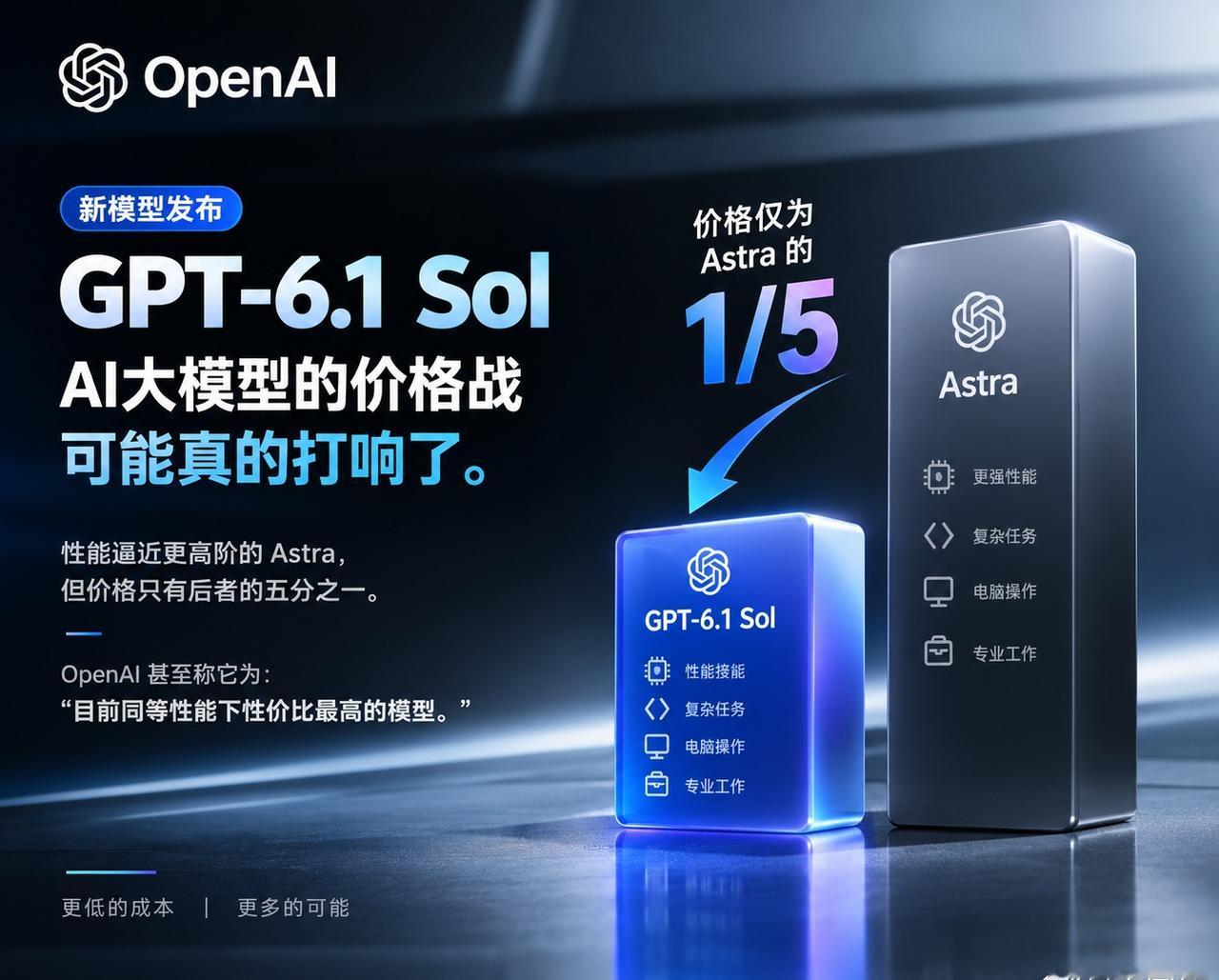 GPT-6.1 Sol来了。

这次的关注点不是更强，而且一把价格屠刀。

性能