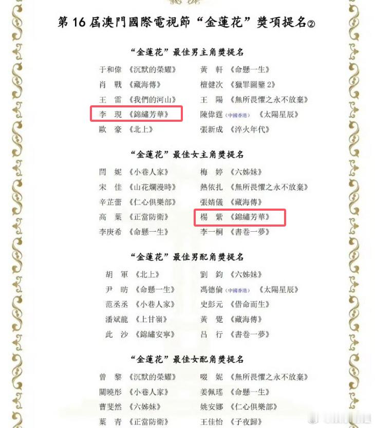 李现杨紫凭借提名金莲花最佳男女主角奖，恭喜恭喜，李现杨紫二搭的含金量还在上升，请