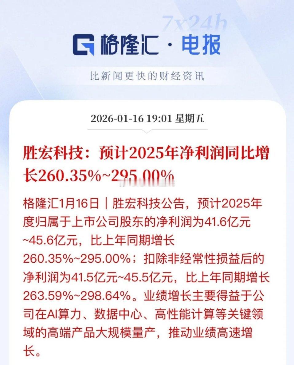 CPO利好，下周要爆了，胜宏科技2025年年报预计净利润同比增长295%，给出的