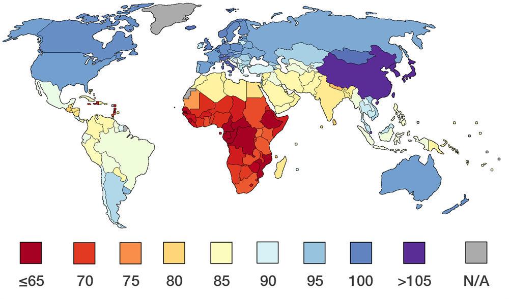 世界发达国家平均智商（IQ）排名：
IQ上100的：日本、新加坡105，韩国10