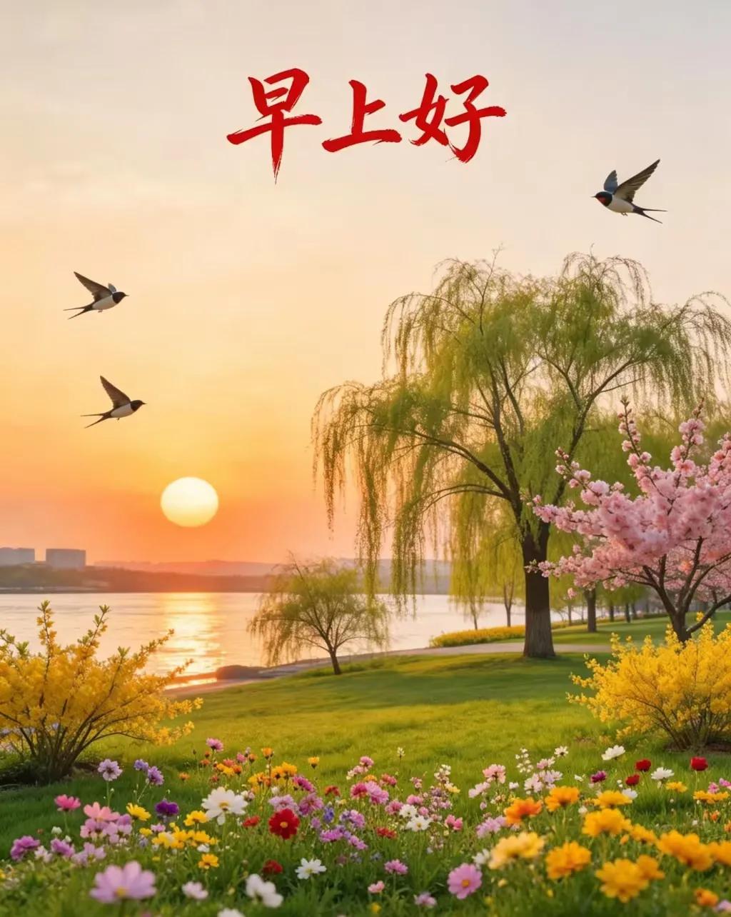 早上好，清风流水伴花开，平安喜乐好运来。