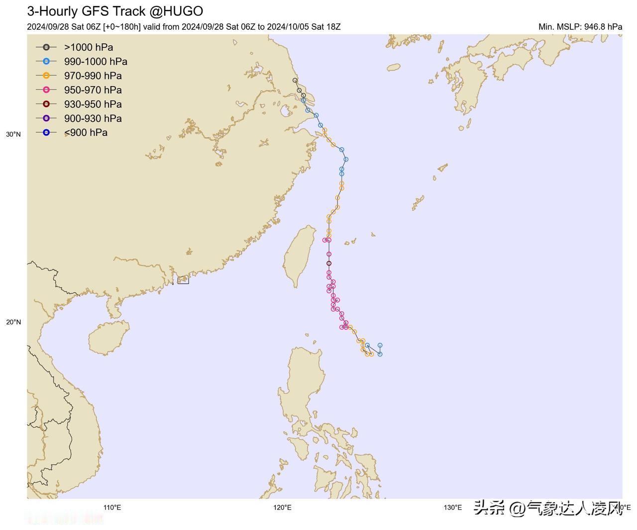 台风“山陀儿”的路径继续西调，最新的美国数值给出了和台风“梅花”类似的路径，可能