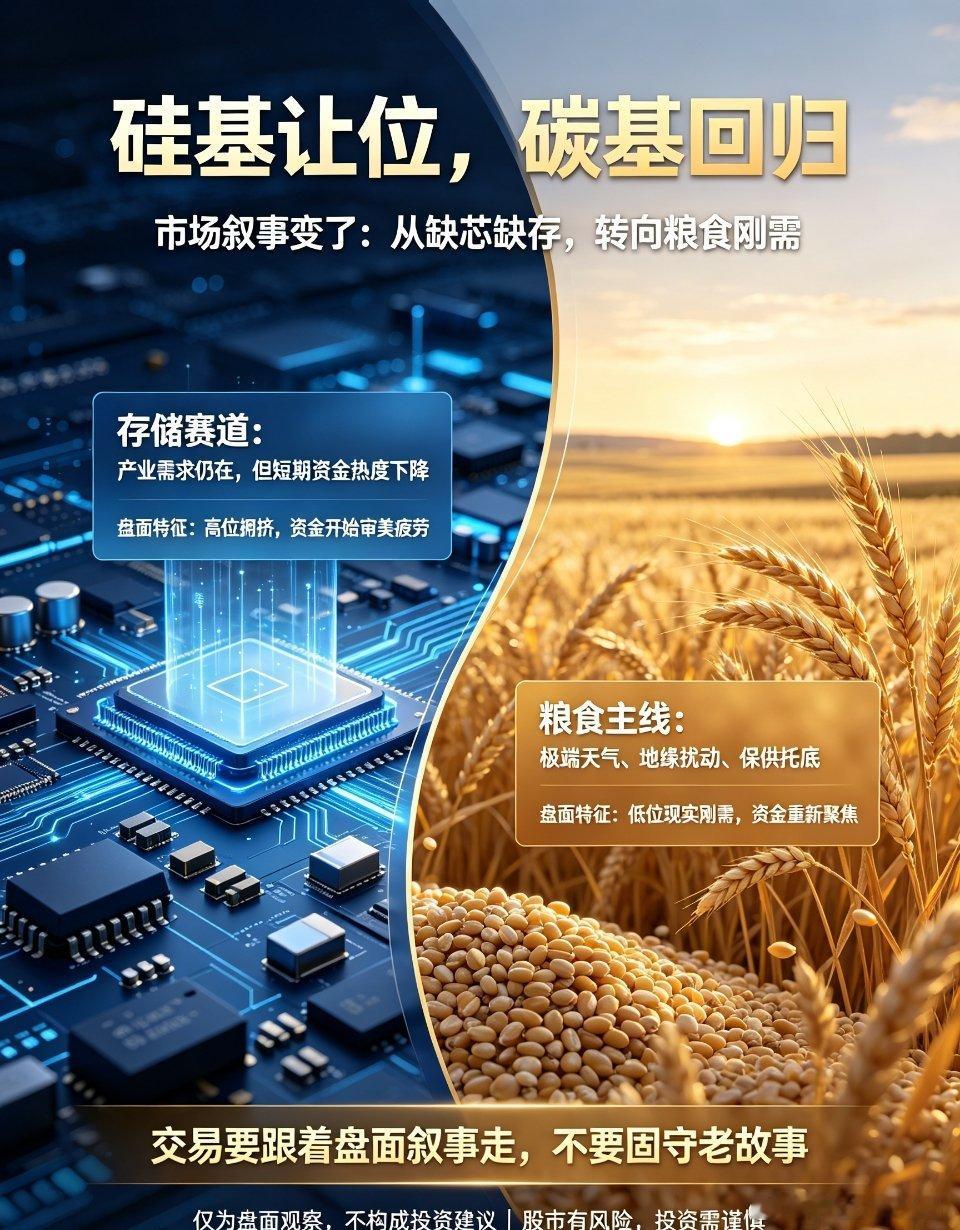 盘面思考：存储还缺吗？硅基让位，资金转向粮食主线有朋友问我，存储赛道现在还缺吗？