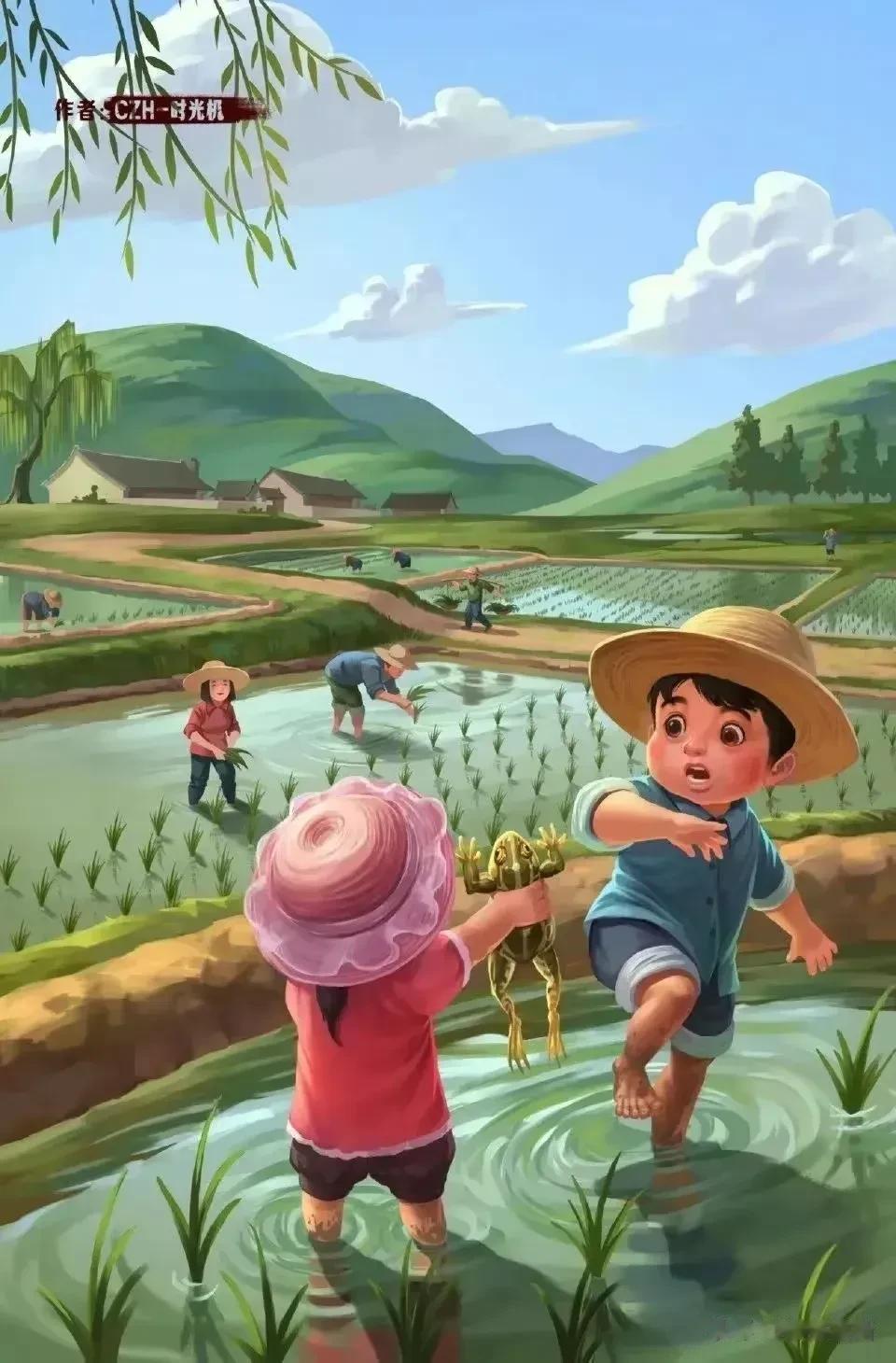 回不去的童年乐趣！
此种风格图做小学课本插画是不是更有生活气息，更有我们中国孩子