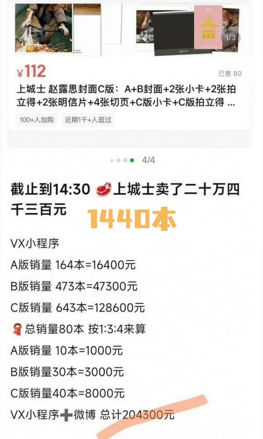 1440本这个销量...有点惊人了... 