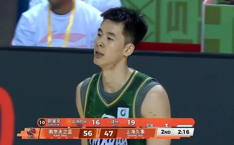 昨晚看了南京天之蓝主场对阵辽宁本钢，66-79南京天之蓝败下阵来。
郭昊文23分