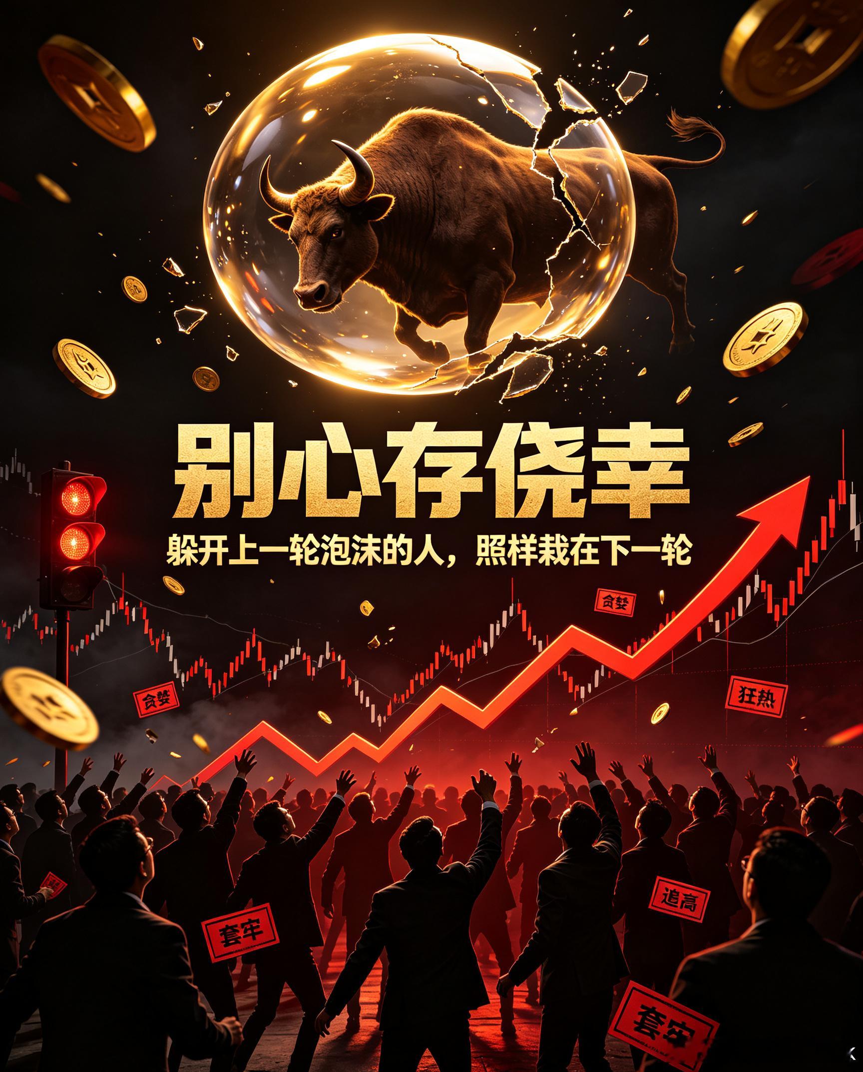 别心存侥幸：躲不开上一轮泡沫的人，照样栽在下一轮。回看当年白马抱团、新能源那两波