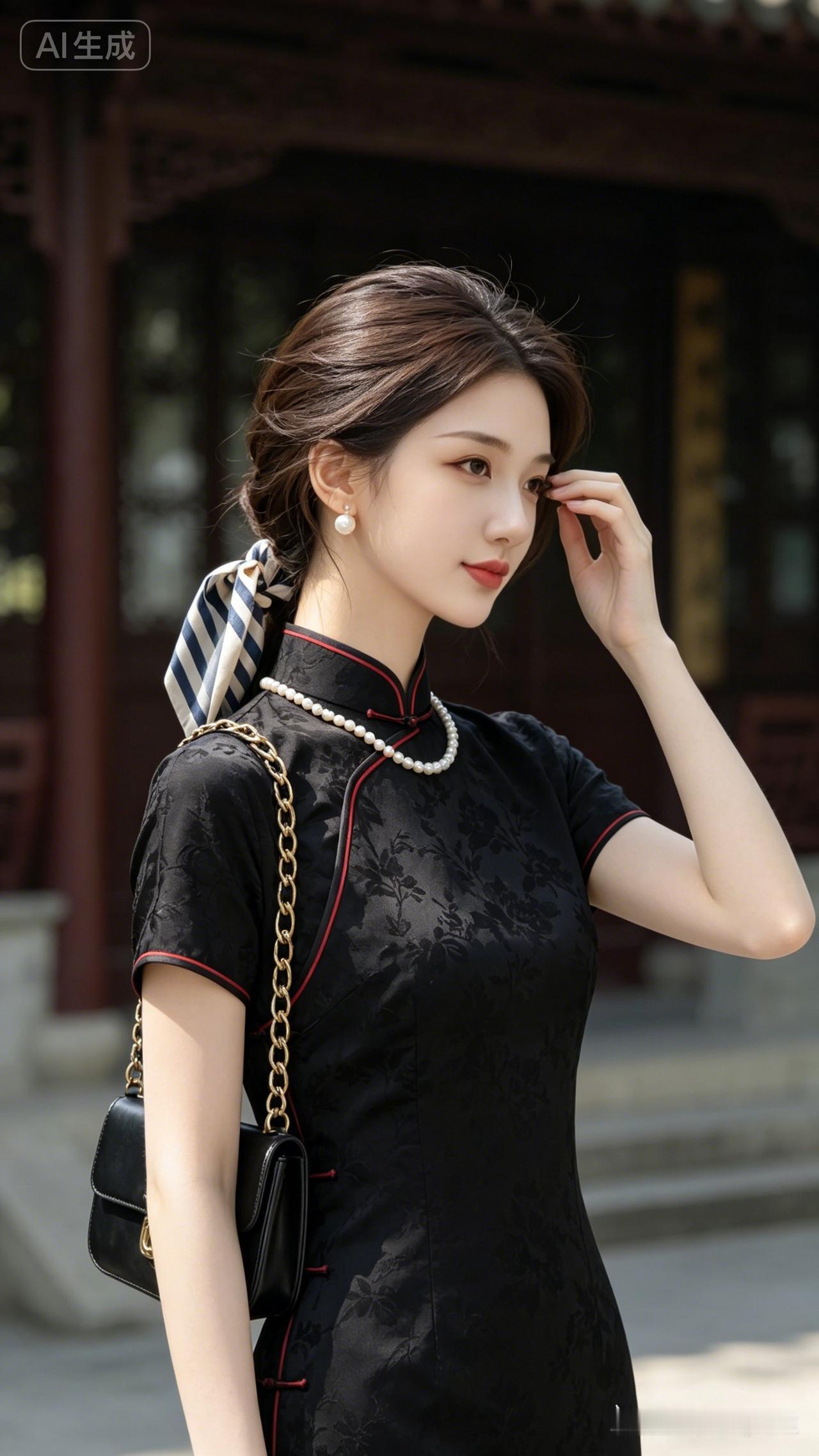 这位小姐姐在古风建筑前拍照。