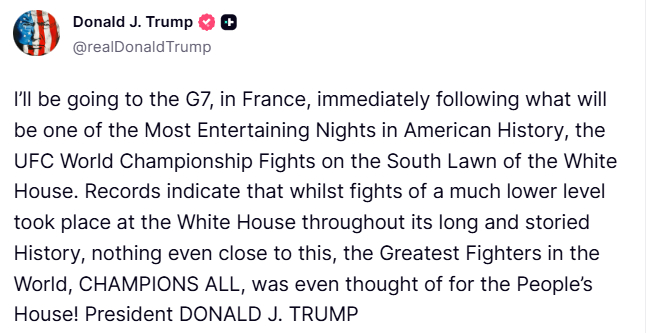 特朗普：我将前往法国参加G7峰会，就在将成为美国历史上最有趣的夜晚之一之后——白