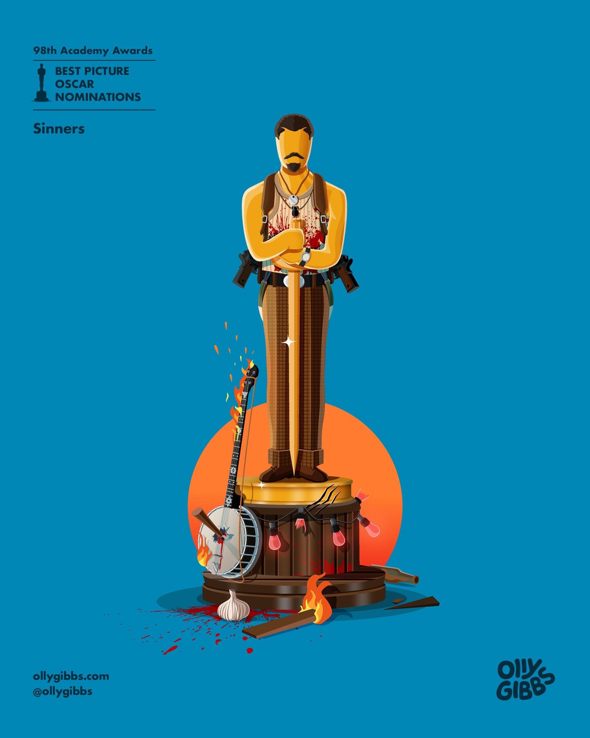 Olly Gibbs今年例行为第98届奥斯卡提名最佳影片的十部作品，创作了主题奖