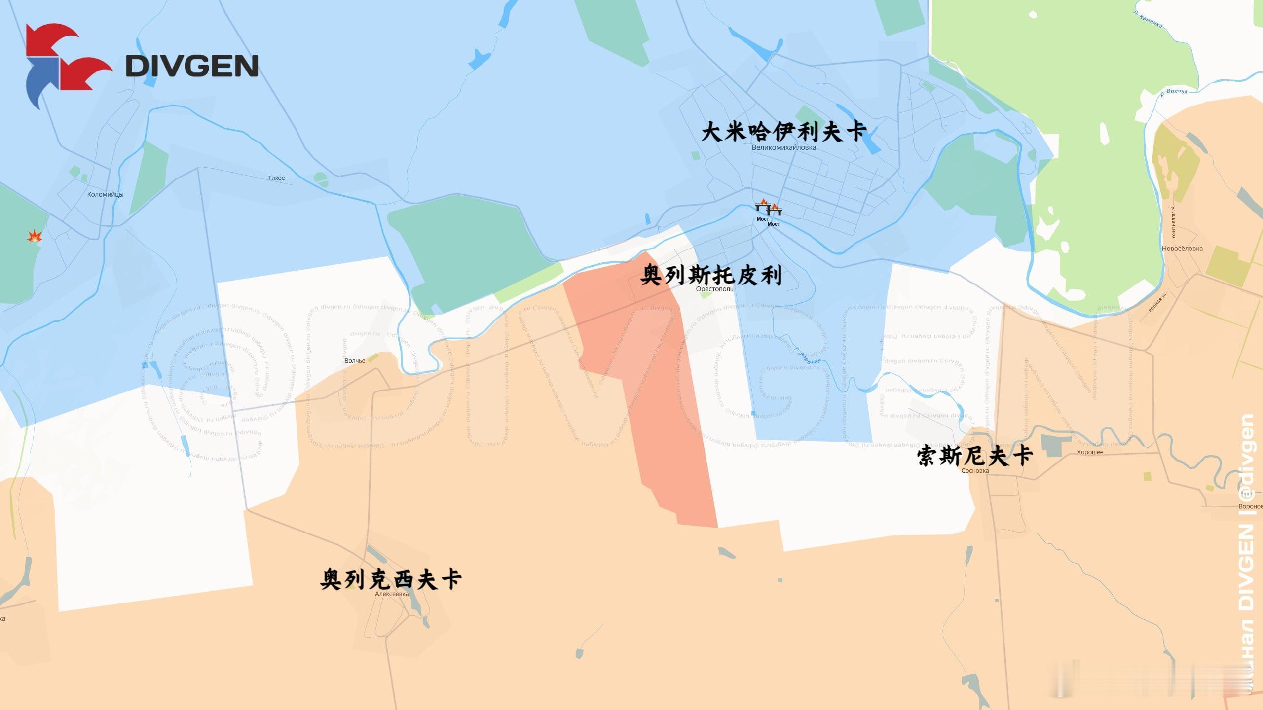东部集群向大米哈伊利夫卡推进，进入奥列斯托皮利来源：DIVGEN 🚩 Карт