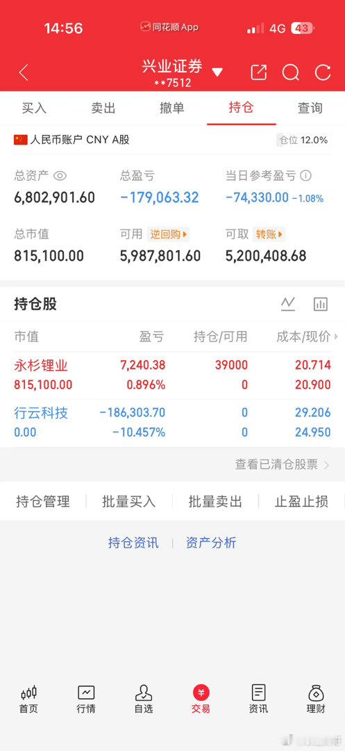 今天是7月6号！长征财哥（80w）翻倍操作之旅。今天卖出：行云科技今天买入：永杉
