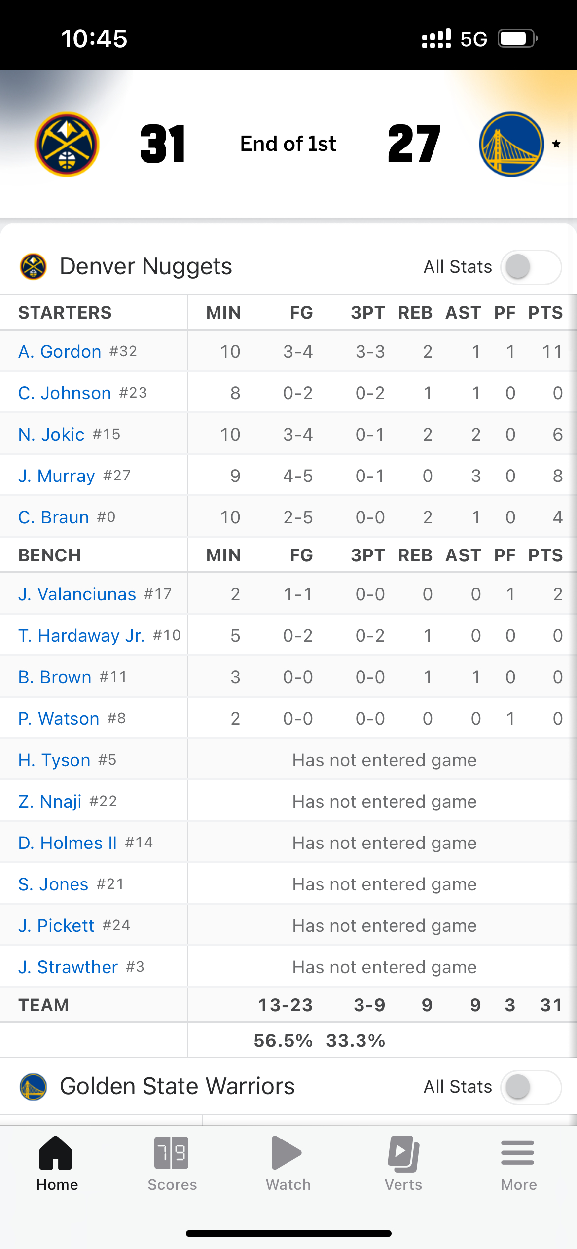 首节落后4分，感觉很不好……掘金vs勇士 ​​​