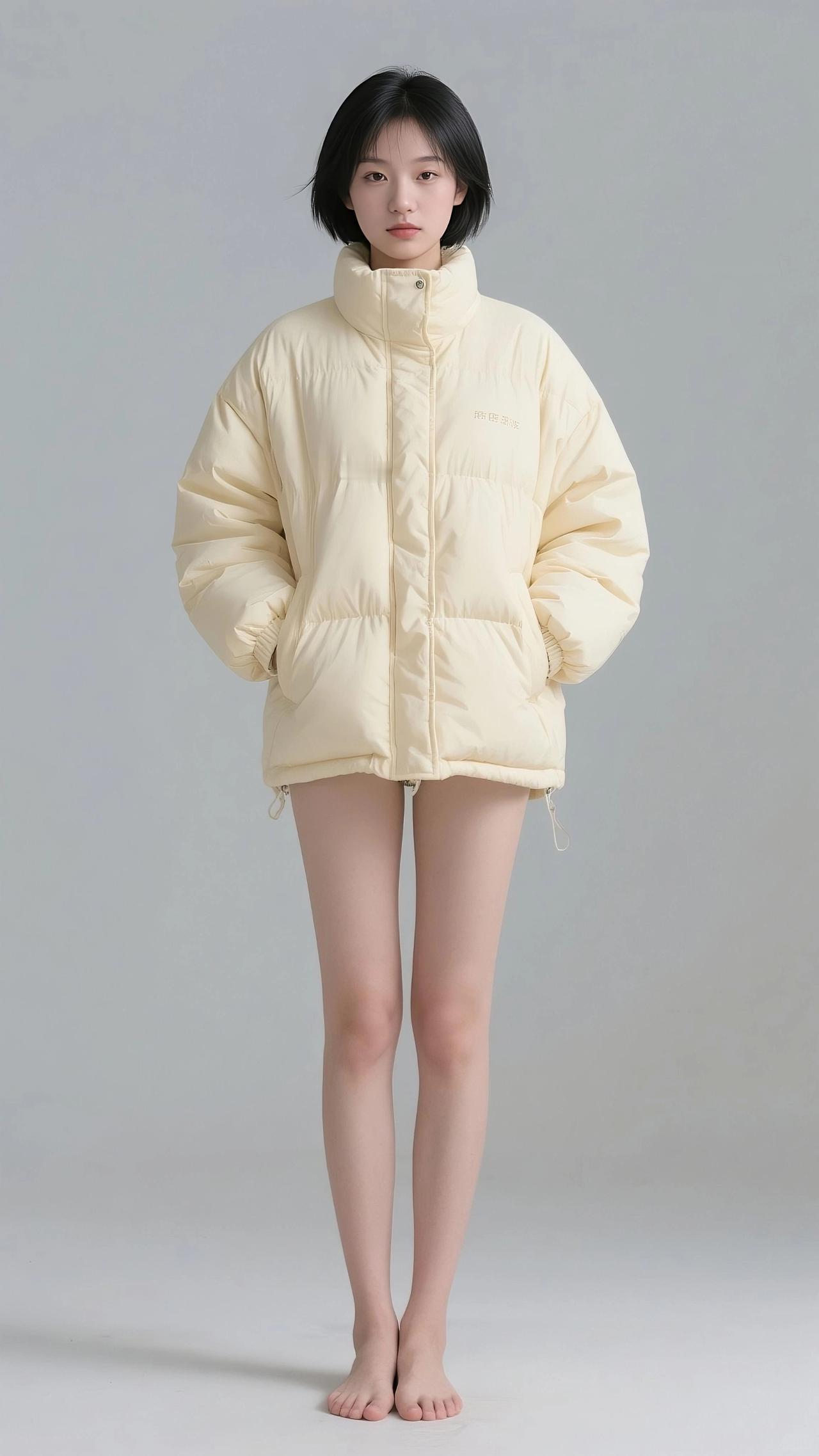 简约风穿搭指南：浅黄色羽绒服搭配裸腿，轻松穿出时尚感！