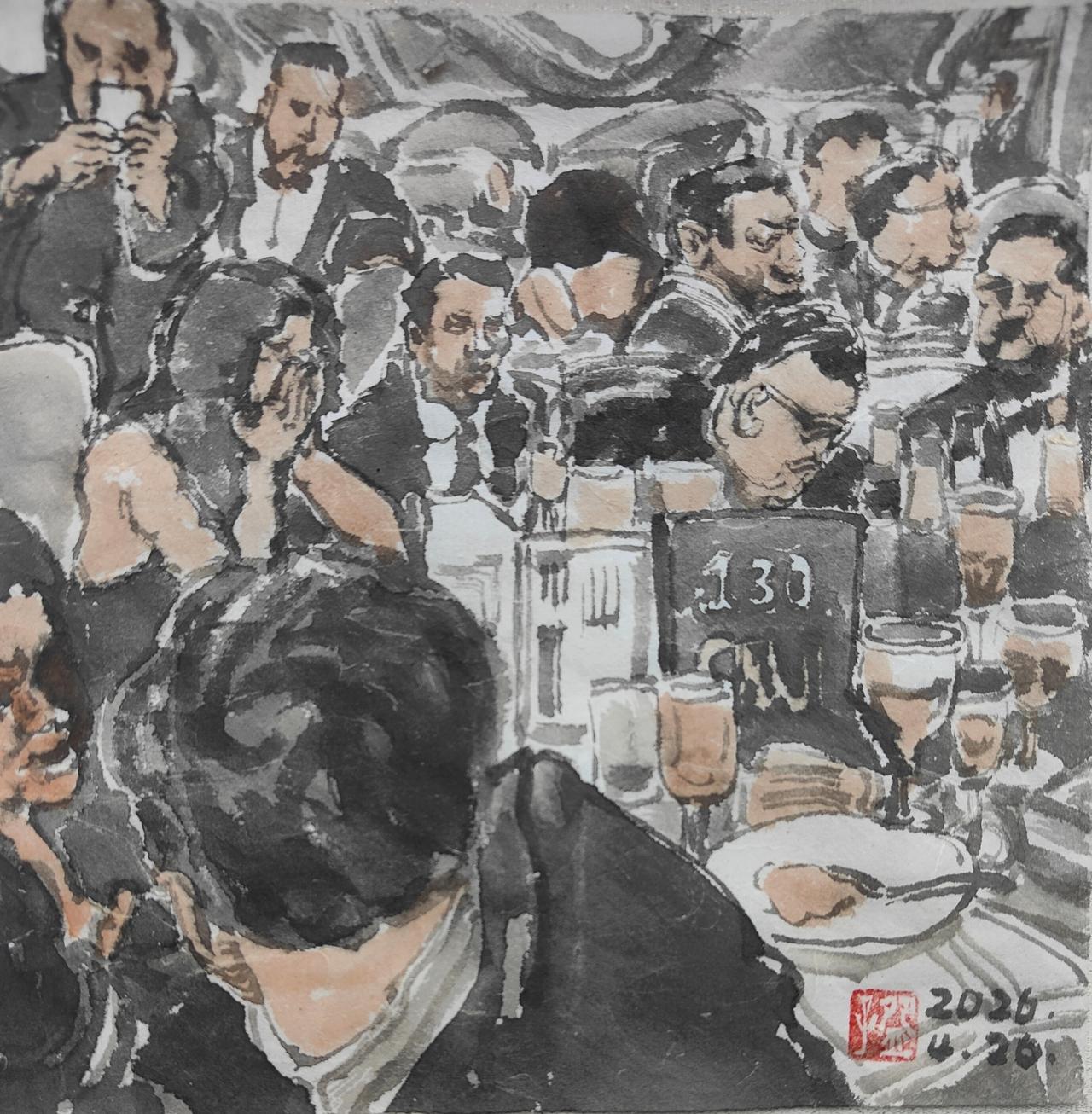 碗子的纸片水墨《白宫记者协会晚宴枪声系列之枪响时刻》