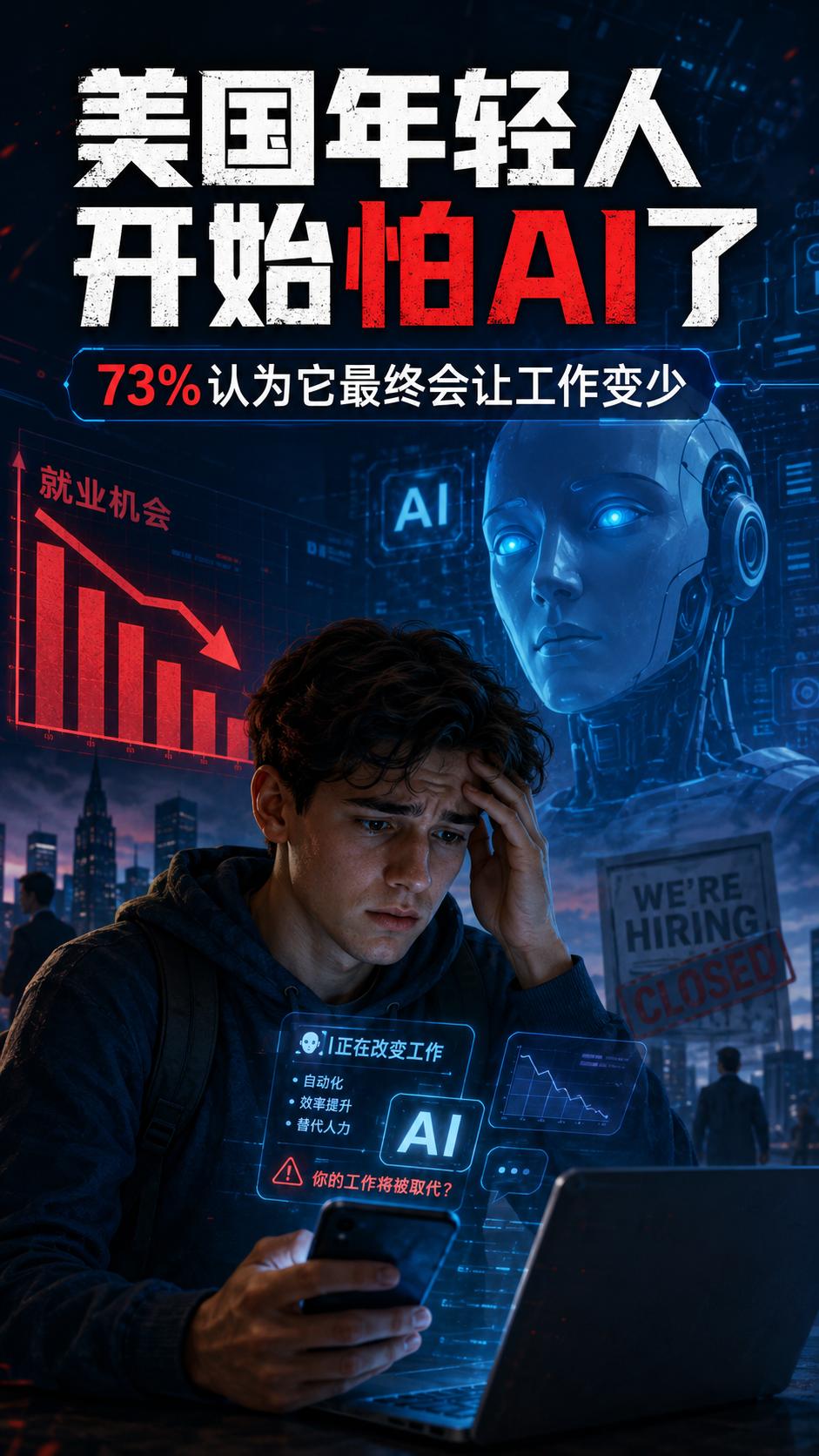 最常用AI的一代，反而越来越怕AI抢工作

Pew 8 月 18 日公布调查，5