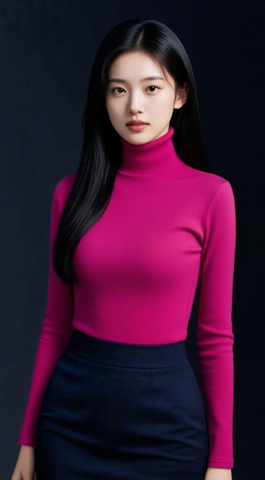 玫韵自风华
 
玫红撞进暗调的背景，像暗夜中盛放的蔷薇，自带一份不怯场的风华。高