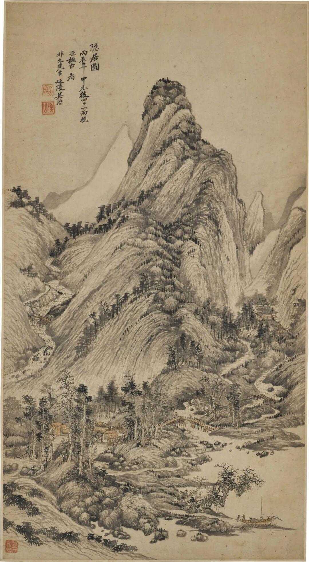 吴历《隐居图》,设色纸本 70×37.8cm。吴历（1632—1718），字渔山