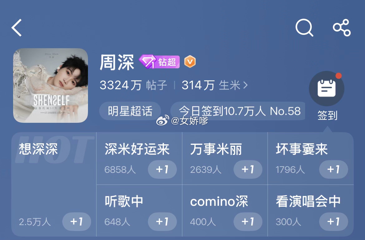 周深和华晨宇超话签到实绩图极致反差 