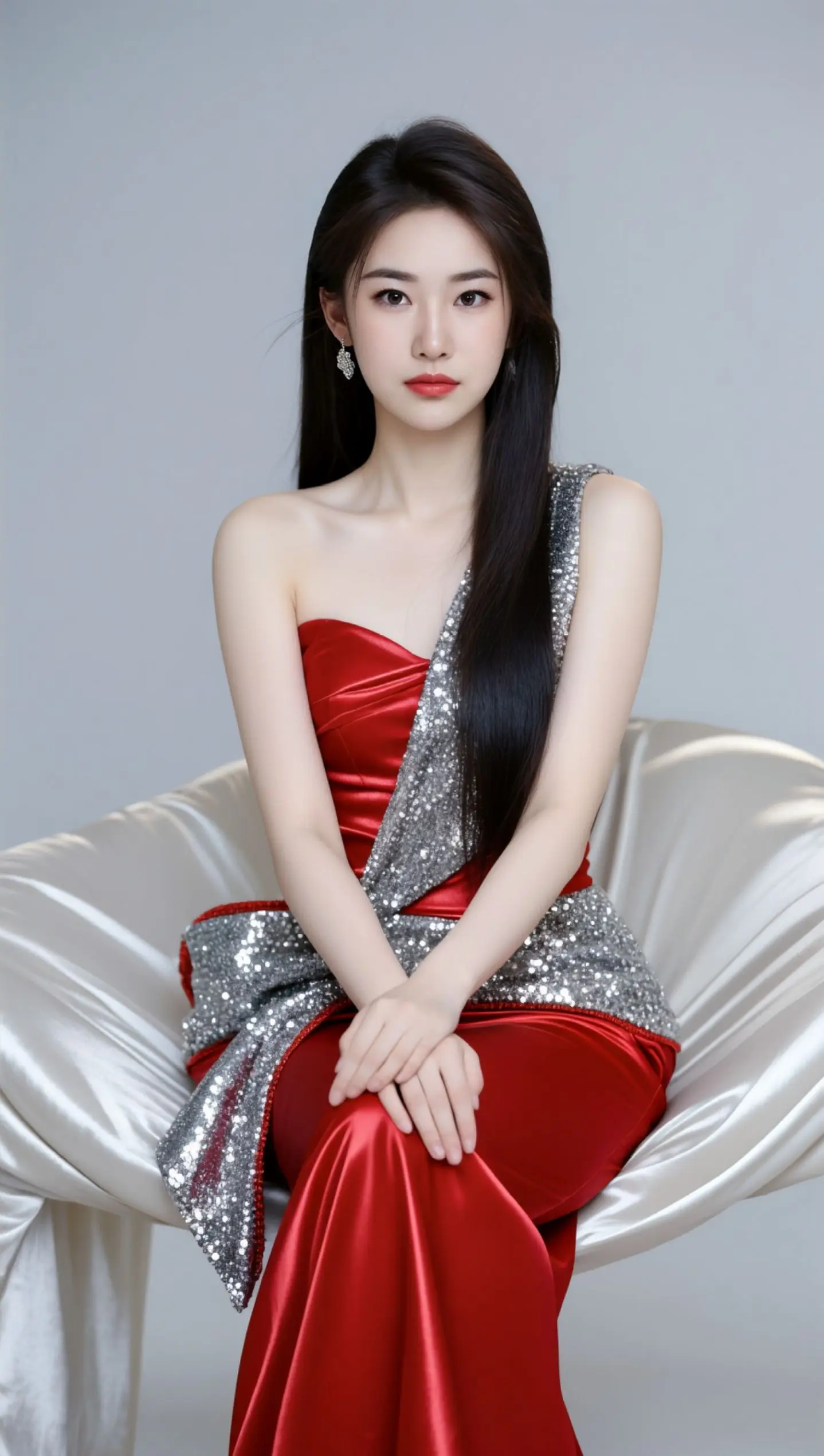 AI单肩红裙写真 随变ai随便玩