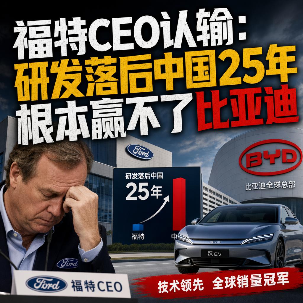 福特CEO认输：研发落后中国25年，根本赢不了比亚迪
突发！一个造了120多年车
