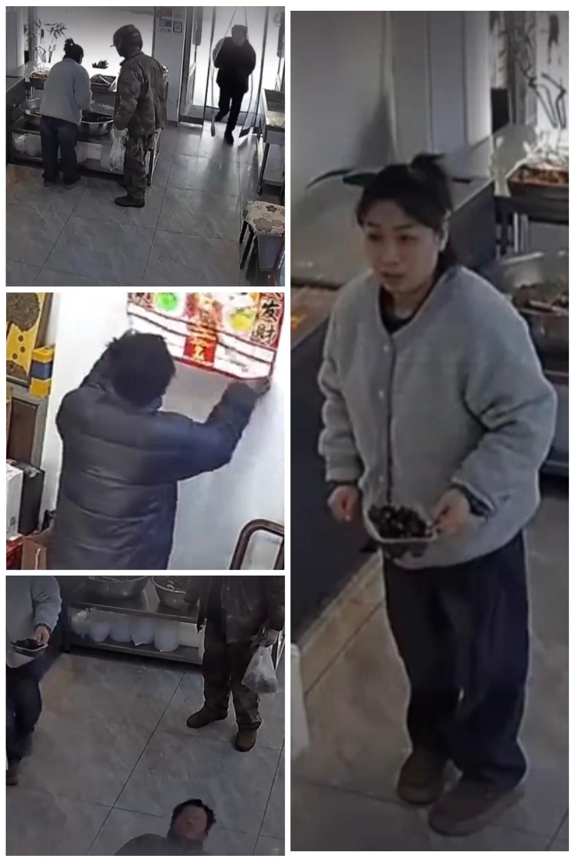 辽宁的一名男子走进了饭店，二话不说把墙上的财神爷画像揭了下来，然后躺在地上滚了一