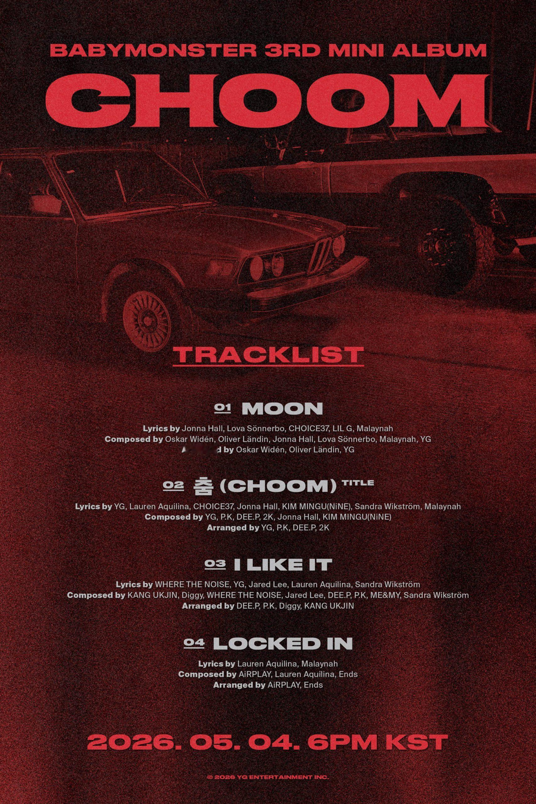 BABYMONSTER《舞（CHOOM）》歌单公开🎵 