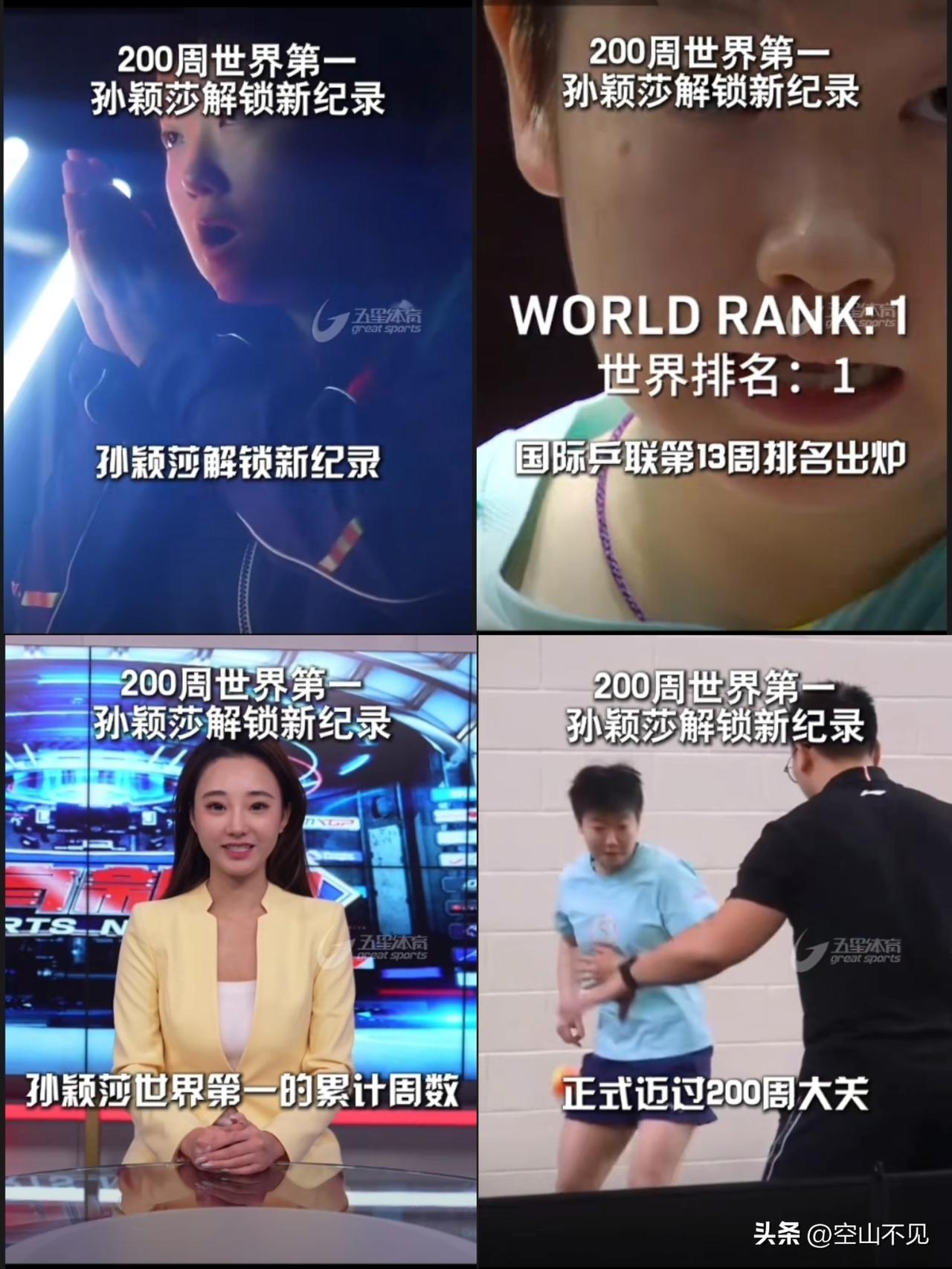 孙颖莎解锁新记录
国际乒联第13周排名，孙颖莎世排第一累计周数正式迈过200周大