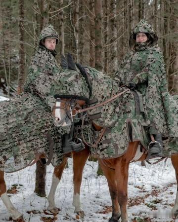 瑞士军队为马匹和骑手展示了多光谱伪装。 