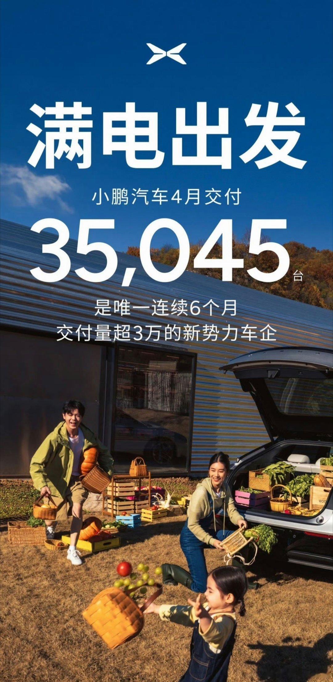 小鹏也发4月销量了，35045台连续6个月突破3万+卖的最好的四家新势力也是发的
