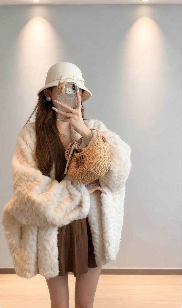 环保水貂毛皮草外套女