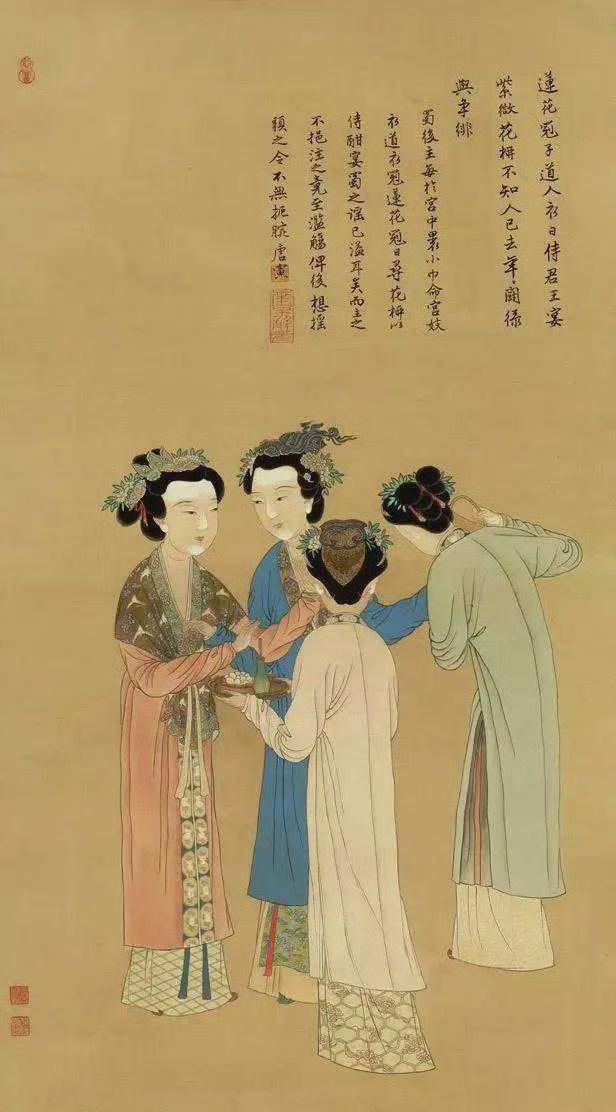 唐寅的《王蜀宫妓图》是工笔仕女画中的经典名作。瞧那画中女子，以轻描淡写之法绘就，