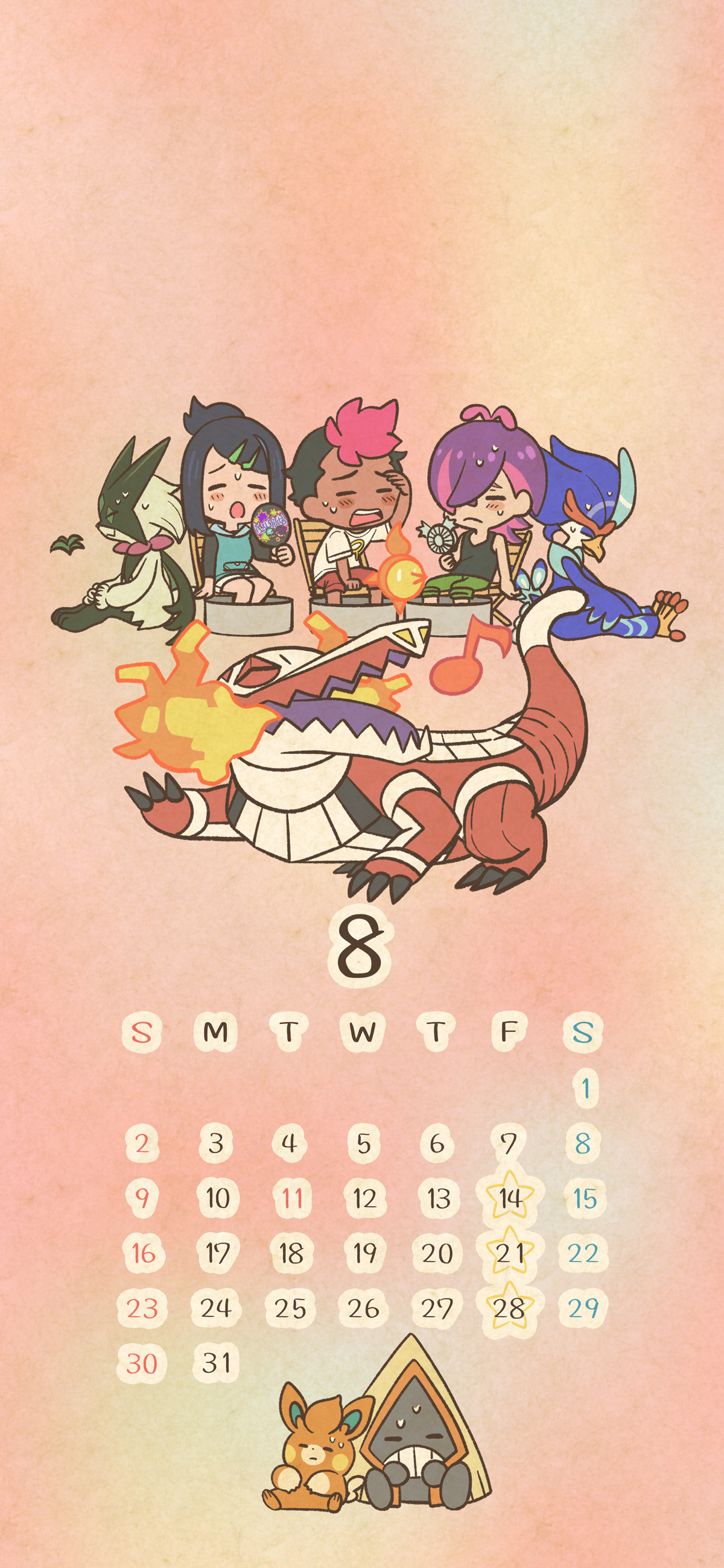 宝可梦地平线 8月壁纸日历 💡8月的主题是——英勇浅葱号上的夏天！度过炎热季节