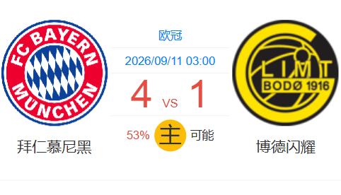 欧冠夜悬念拉满🔥AI预测拜仁4:1大胜，但53%胜率暗藏玄机！
今晚安联球场，
