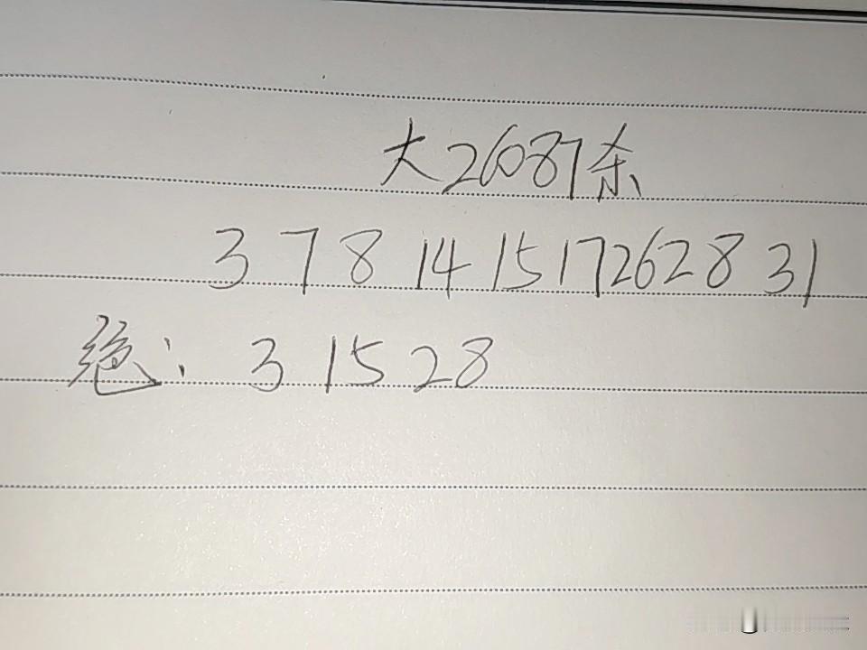 大乐透26087期排码
03、07、08、14、15、17、26、28、31
绝