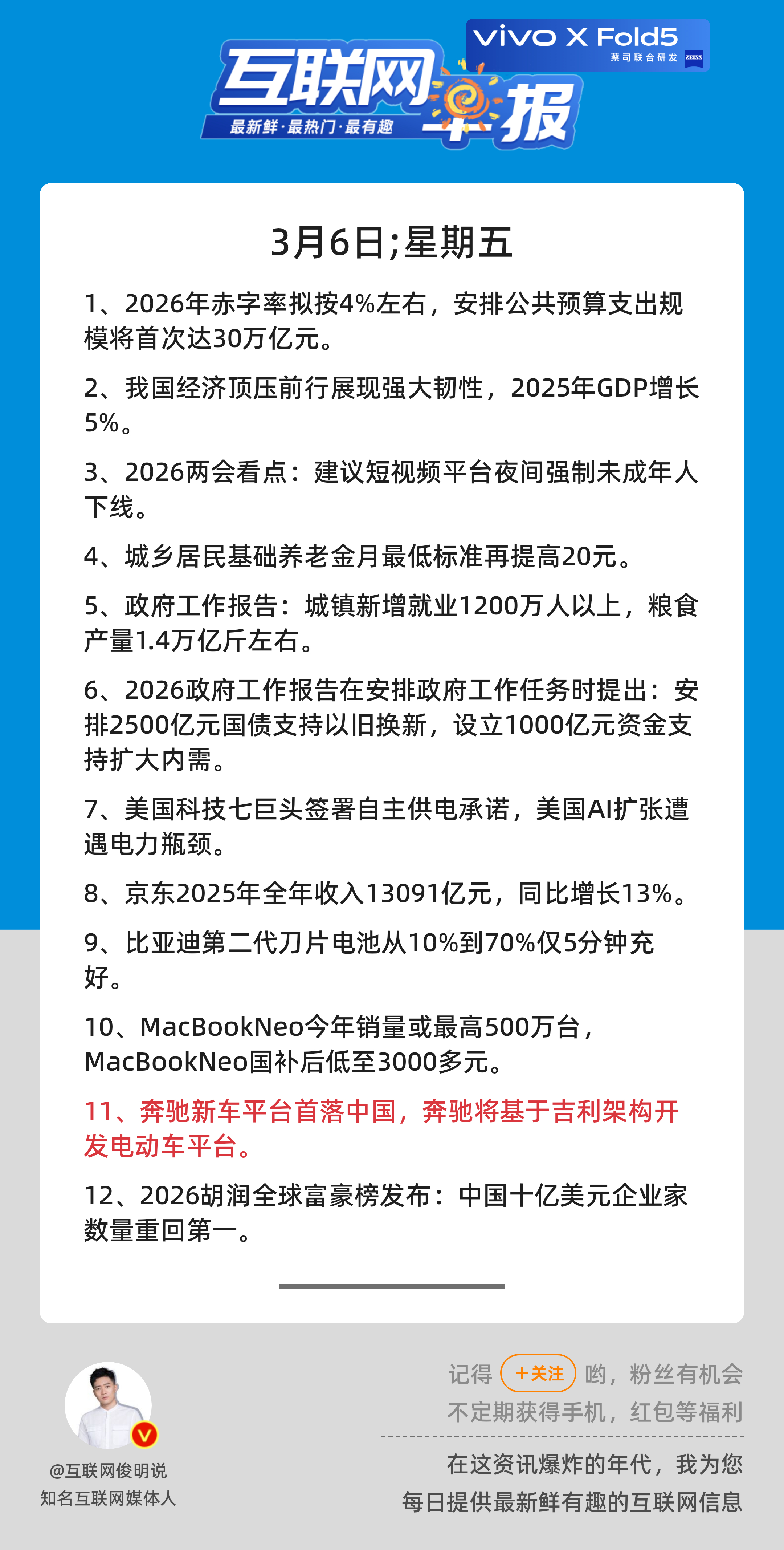 3月6日，星期五，《第3069期》；互联网早报，众览天下事关心第11条：奔驰新车