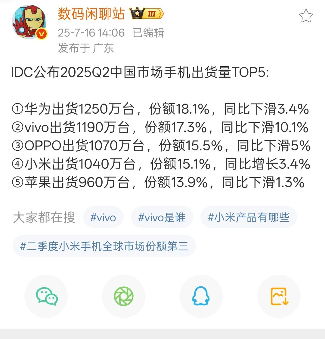 华为强势回归，真的猛，之前估计已经掉出TOP5，如此短的时间，就重回国内市场销量