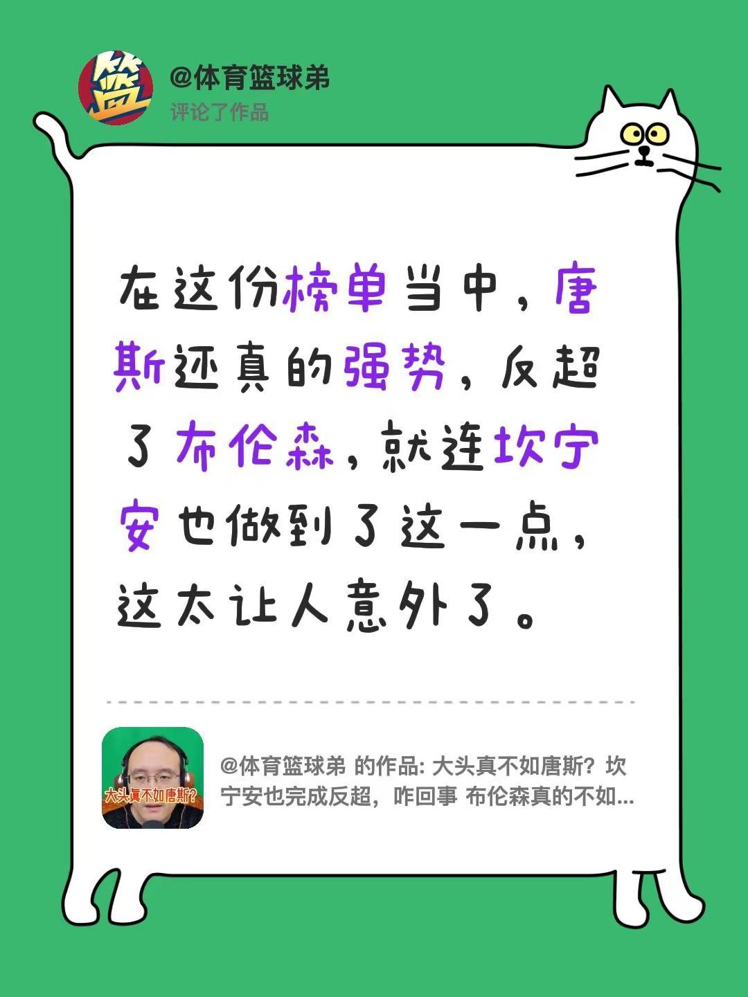 我评论了@体育篮球弟 的作品：在这份榜单当中，唐斯还真的强势，反超了布伦森，就连