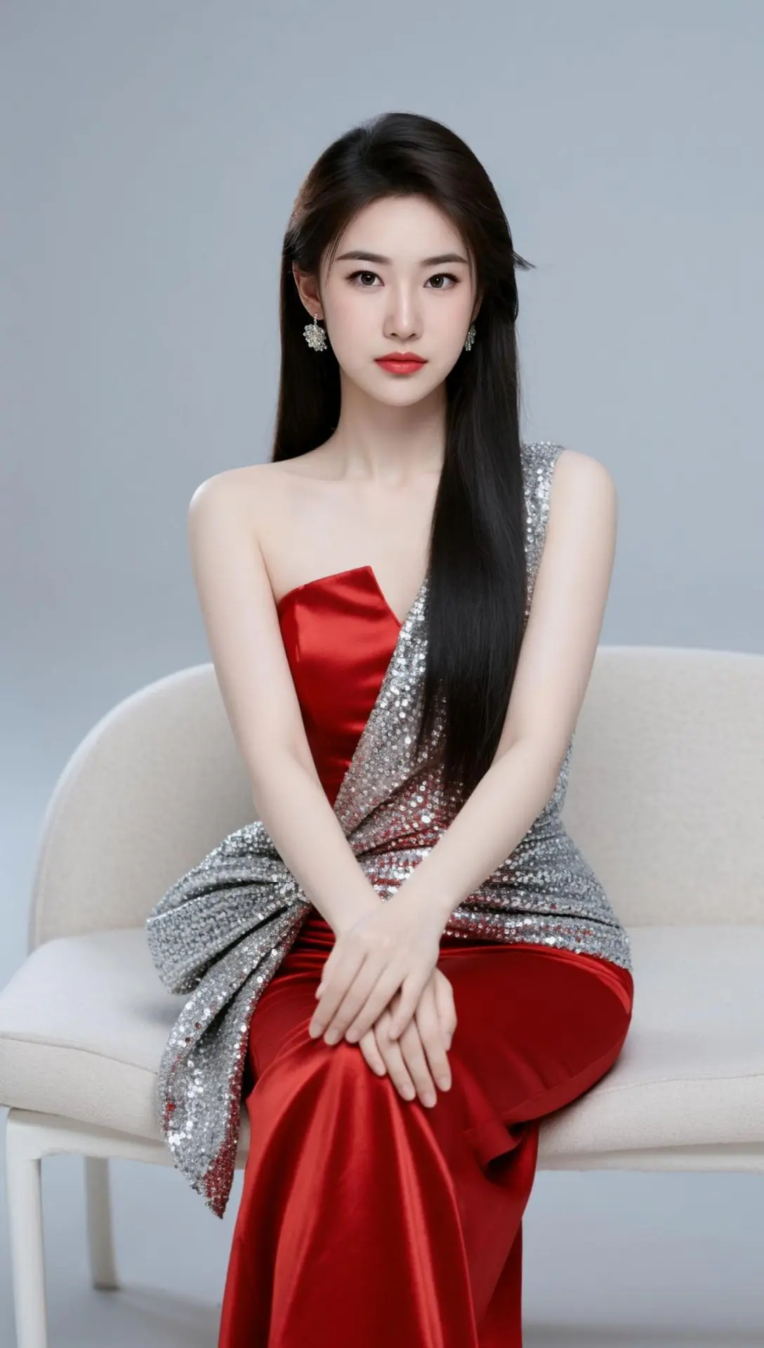 AI单肩红裙写真 随变ai随便玩