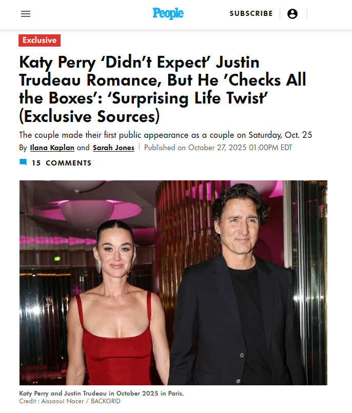 水果姐没想过和加拿大前总理恋爱特鲁多是水果姐的理想型 据外媒，有知情人士透露水果