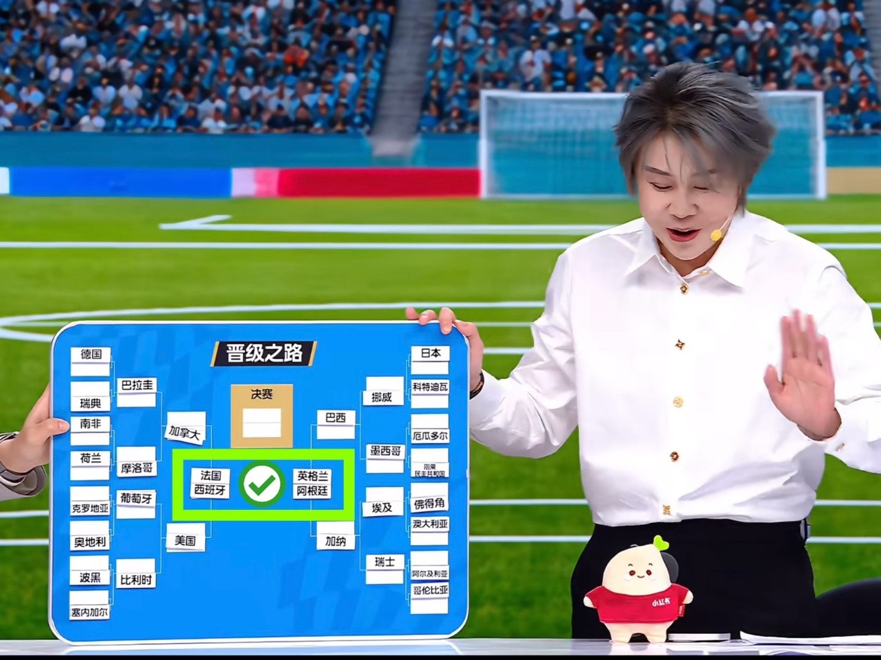 王濛预测世界杯四强全都正确。不过仔细一看，哈哈哈哈哈过程全错，但结果全对，她这是
