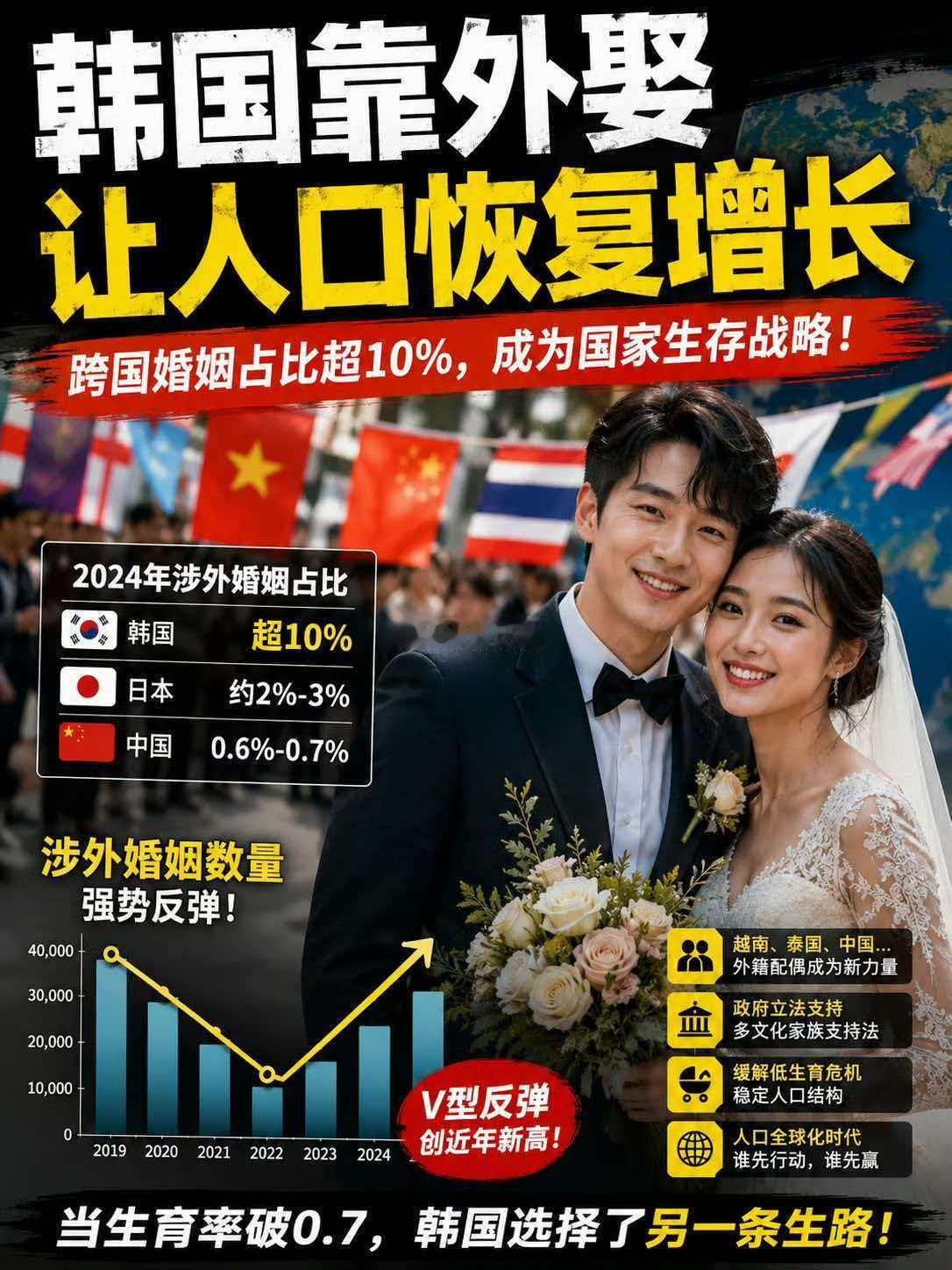 韩国靠外娶让人口恢复增长 