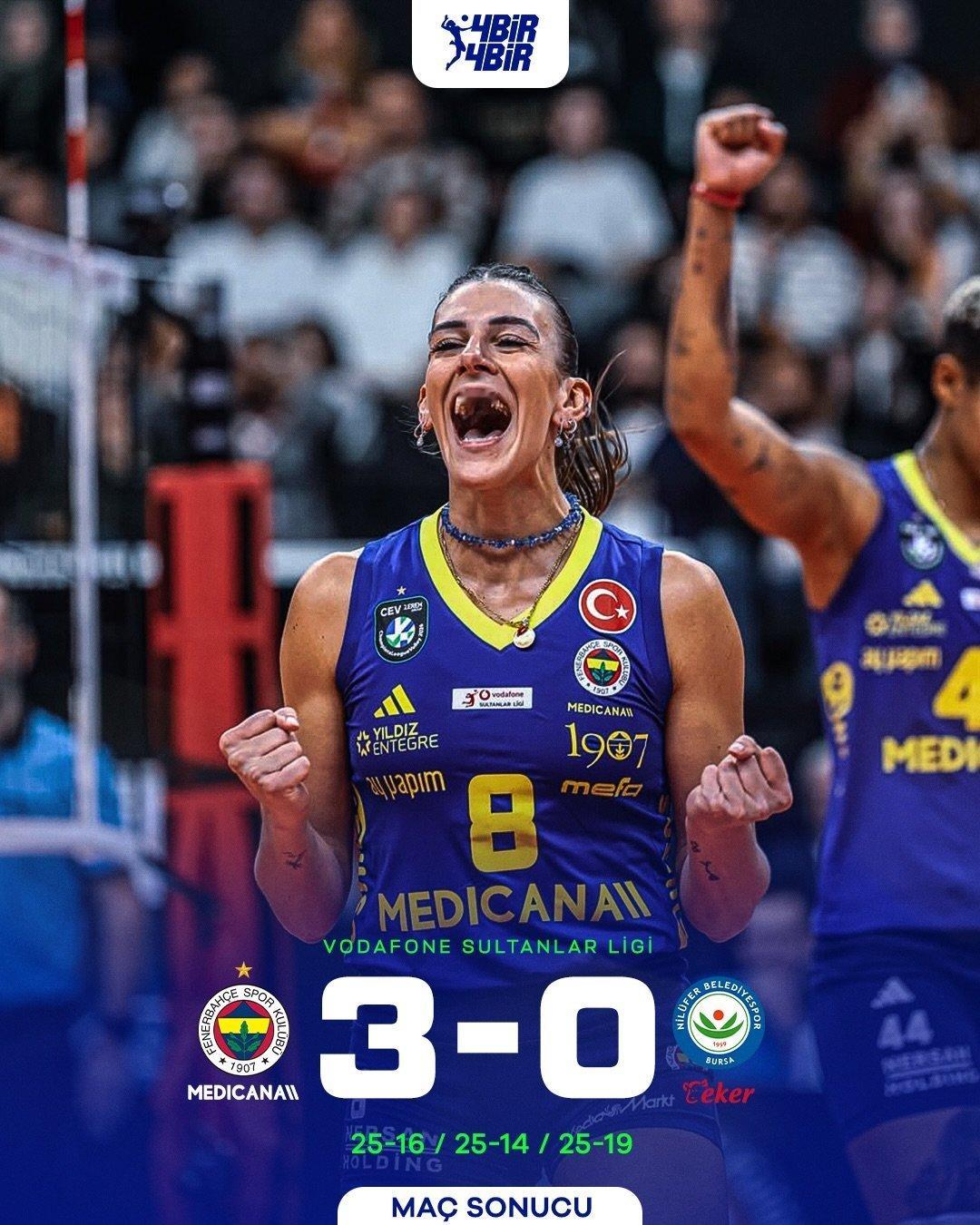 费内巴切3比0击败第六的尼吕费尔！瓦尔加斯和费多罗夫采娃（更新：站拦姐一个）一共