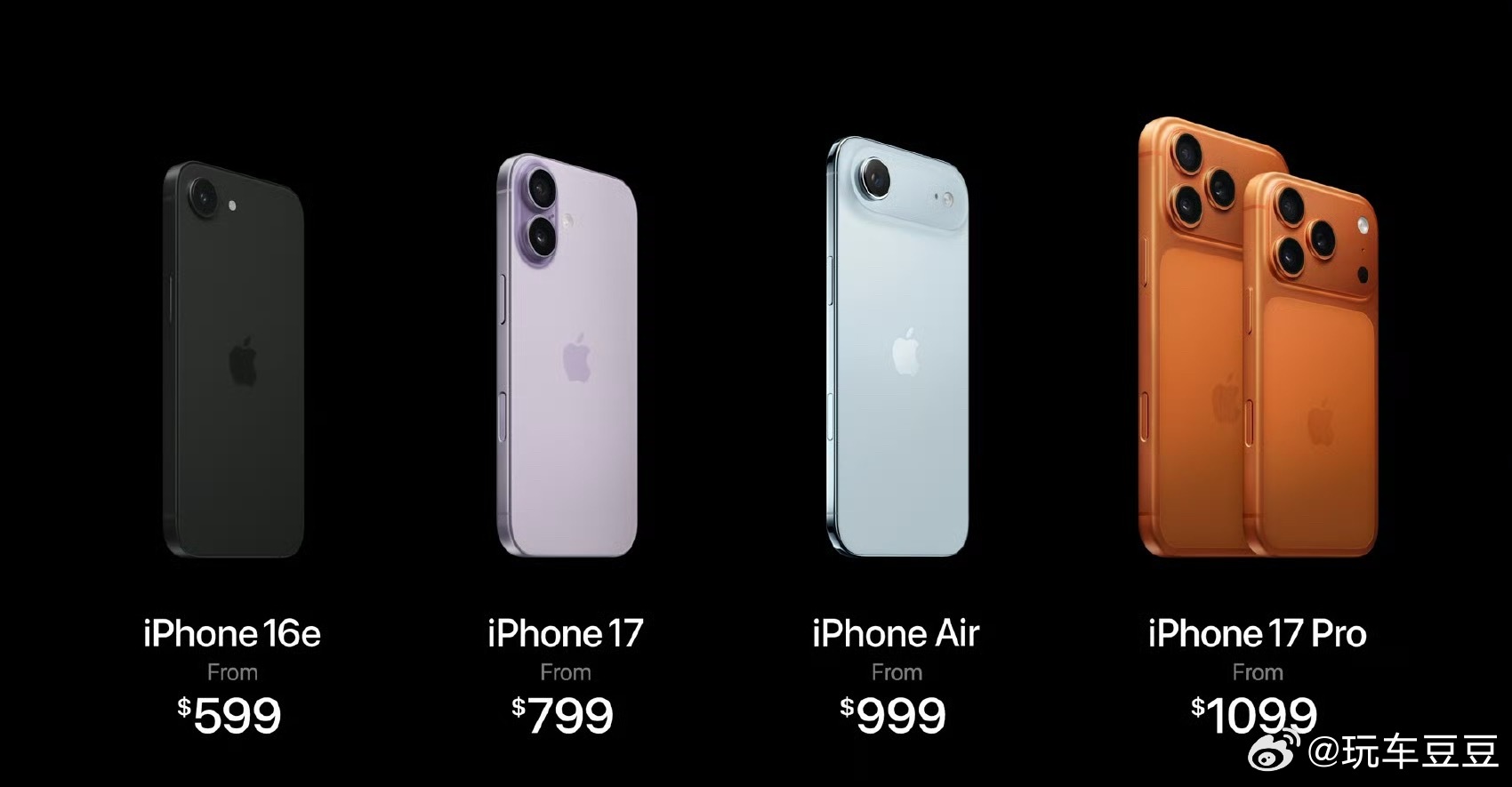 iPhone17系列价格Pro:256G 8999元512G 10999元1TB