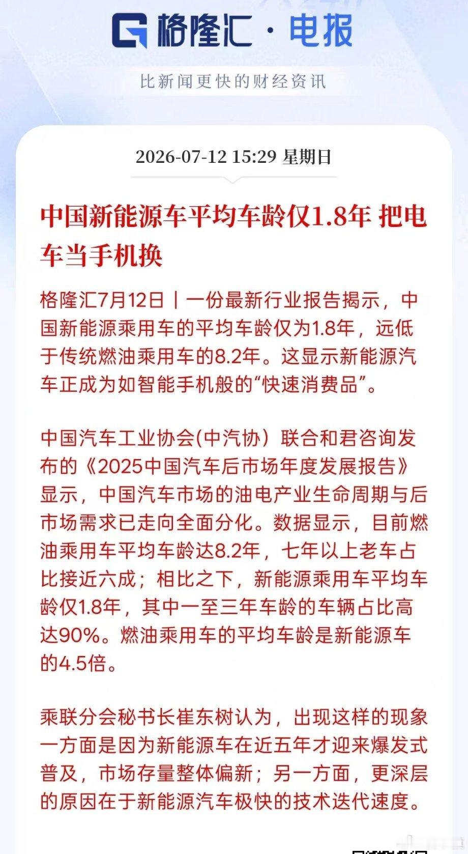 重磅！！！中国新能源车平均车龄仅1.8年 把电车当手机换 
