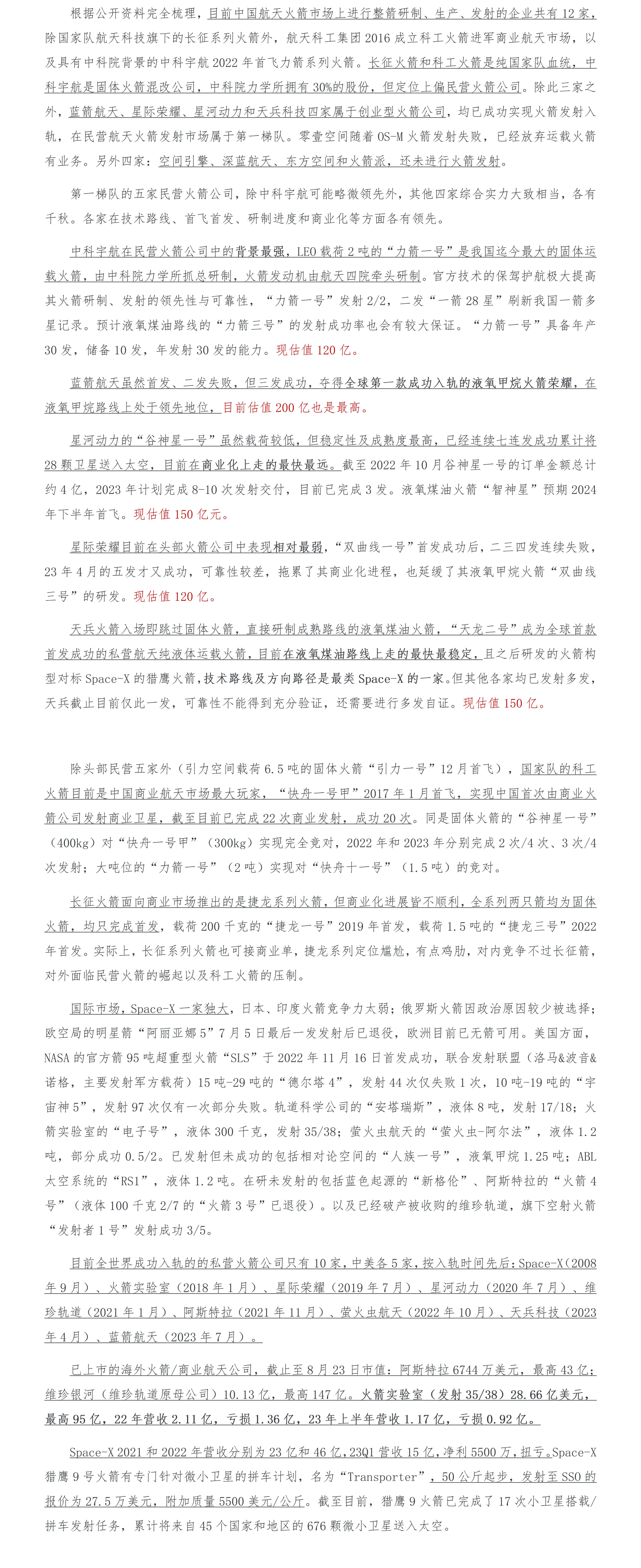 【关于商业航天】两年前做过商业航天的一级行业投研，与二级炒股重点关注产业链不同，