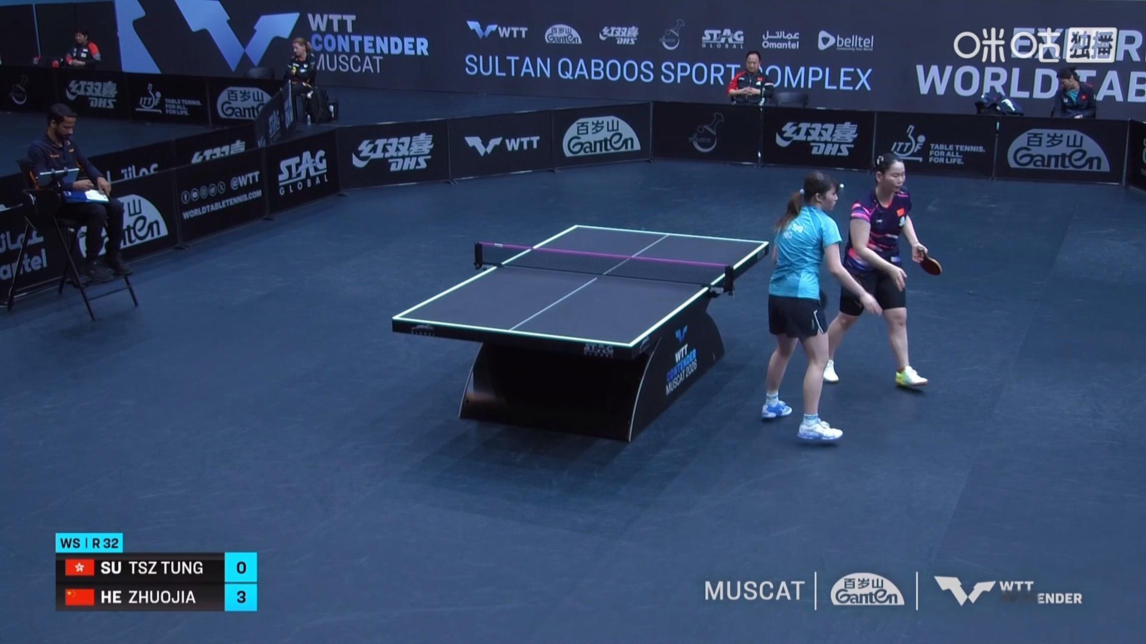 何卓佳3比0苏籽童(11-8，11-3，12-10)晋级WTT常规挑战赛马斯喀特