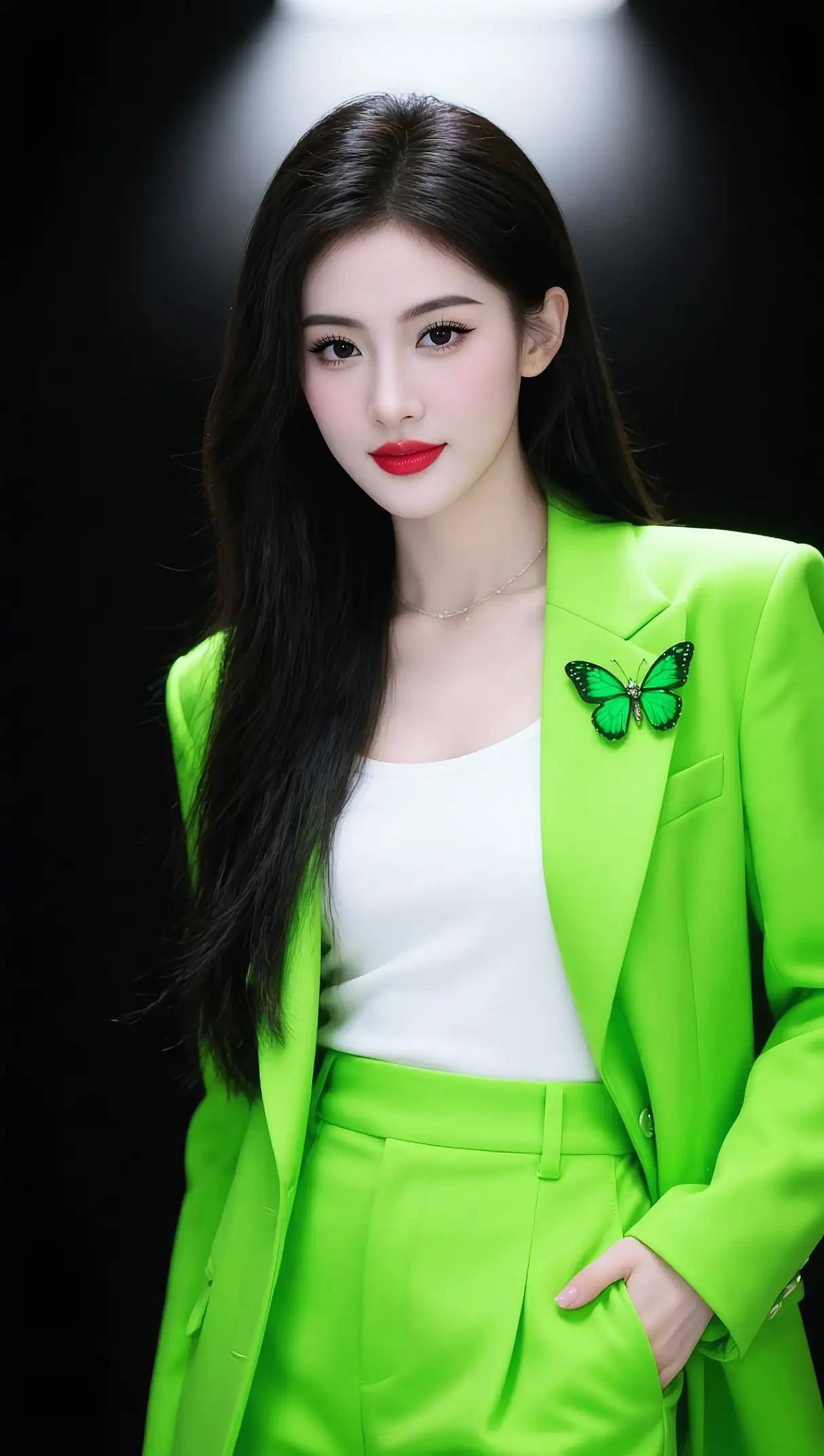 绿色西装外套搭配白色内搭，清新又时尚！💚✨