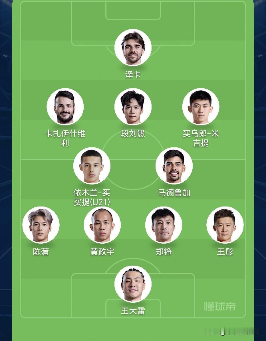 泰山队首发阵容大轮换，三外援上场。
克雷桑，阿尔瓦罗，谢文能，刘洋留守济南。
买